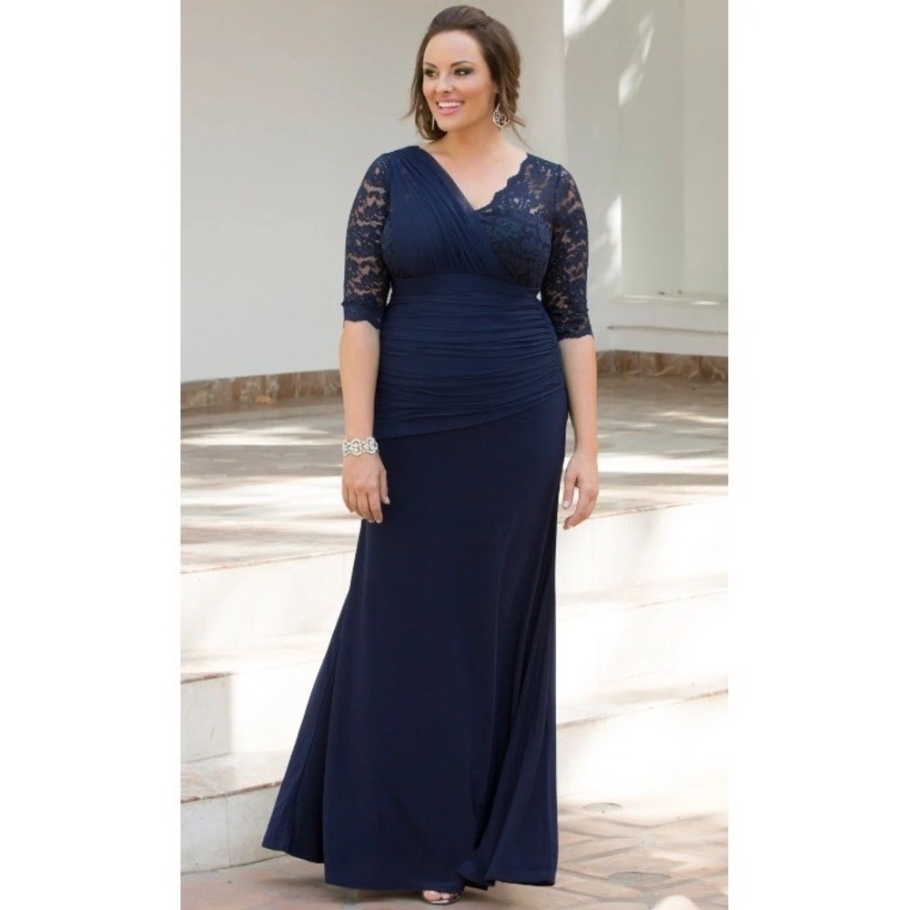Kiyonna Soiree Evening Gown Size 3 Navy Blue Dress Maxi Mother Bride Groom